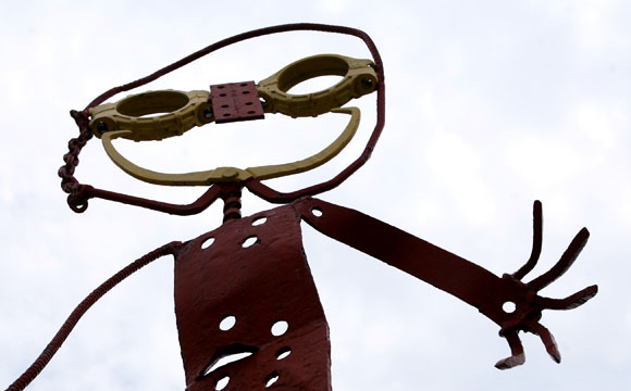 Big Red painted steel sculpture by David Friedheim