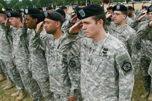 Soldiers salute at Fort George G Meade