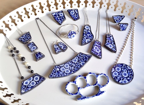 Juliet Ames' jewelry made from broken plates